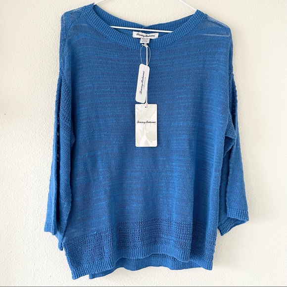 Tommy Bahama Sea Grass Open Hem Burnout Sheer Sweater Turkish Sea Blue NEW - Picture 3 of 5